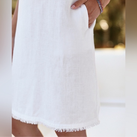 Garnet Hill White 100% Linen Sleeveless Fringe Hem A line dress size 10 - Picture 4 of 16